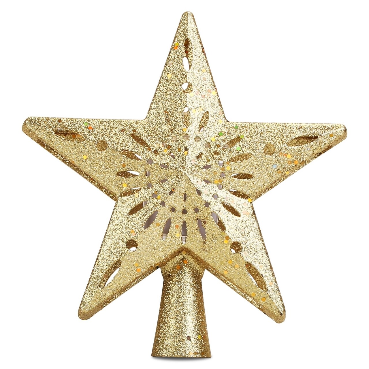Golden Glitter Christmas Tree Topper Star With Led Projector And Snowflakes 9.8Ft